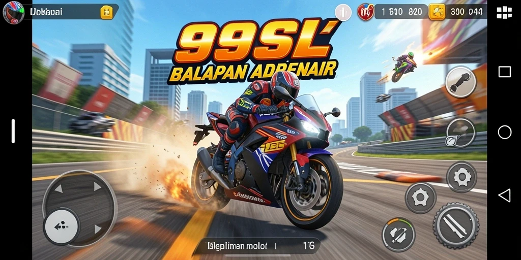 Screenshot gameplay 99SL menampilkan balapan motor yang mendebarkan.