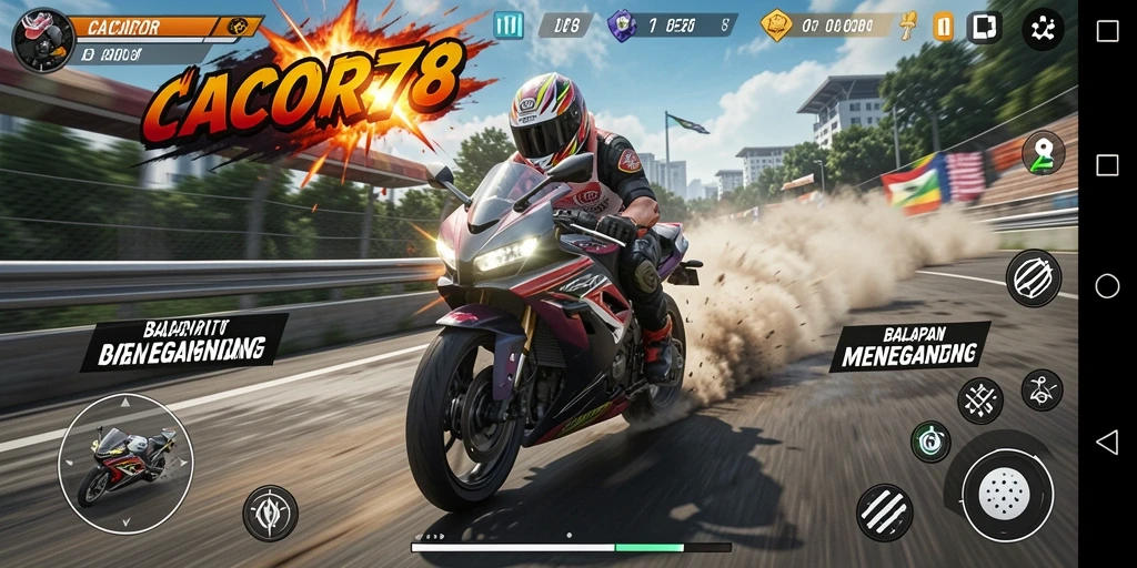 Gameplay seru dengan balapan motor yang mendebarkan.