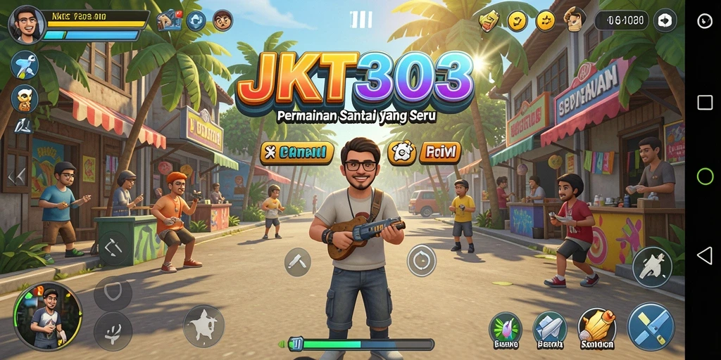 Screenshot JKT303 yang menunjukkan gameplay seru dan penuh warna.