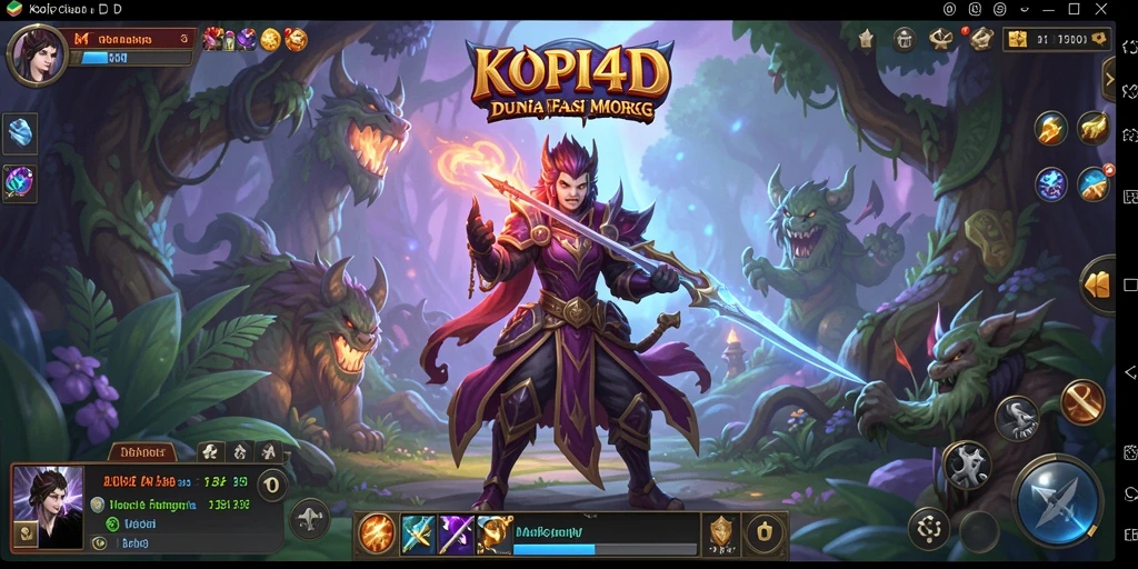 Screenshot KOPI4D menampilkan karakter dalam pertempuran seru di dunia fantasi.