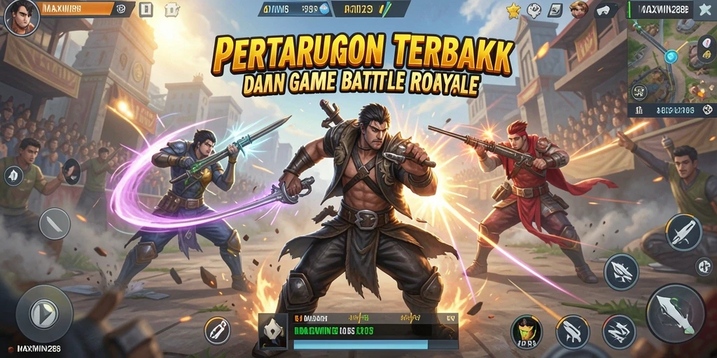Gameplay MAXWIN288 yang penuh aksi dalam arena Battle Royale.