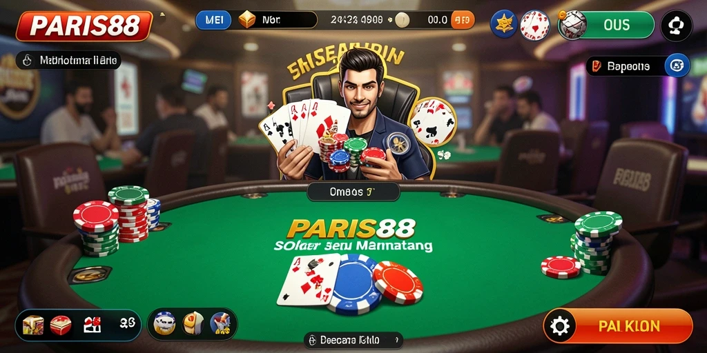 Tampilan gameplay Poker yang seru dan kompetitif di PARIS88.