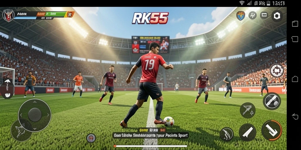 Tangkapan layar utama gameplay RK55 menampilkan pertandingan olahraga yang mendebarkan.